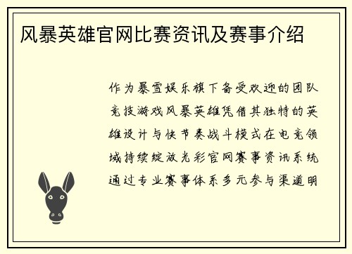 风暴英雄官网比赛资讯及赛事介绍